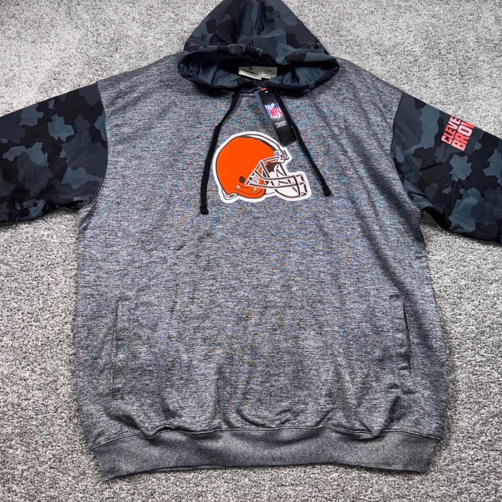 Cleveland Browns Hoodie Mens Camo Sleeve Embroidered Charcoal 3XL NEW - Picture 2 of 10